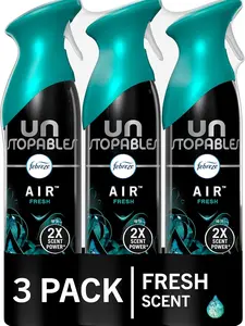 Febreze Air Freshener Spray Unstopables Fresh Scent 8.8oz 3 Pack Odor Fighting Room Freshener for Home Bathroom & Kitchen Aerosol Can 2X Scent Power