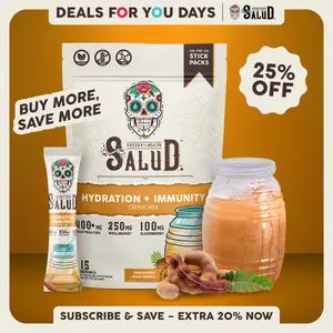Salud 2-in-1 [Hydration + Immunity - Tamarindo]  Electrolytes Powder, Agua Fresca Drink Mix, Elderberry, Dairy & Soy Free, Non-GMO, Gluten Free, Vegan, Low Calorie, 1g Sugar (15 Servings)
