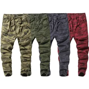 Tactical Camo Jogger Pants Men Streetwear Drawstring Elastic Waist Casual Cargo Trousers