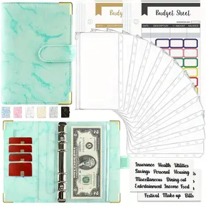 Marble Budget Binder, Budget Organizer with 12 Zipper Envelopes, Stylish Marble Design, Durable and Practical Money Organizer for Financial Order, Money Organizer for Cash with 12pcs Expense Sheets & Sticky Labels