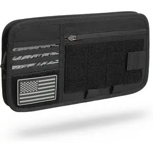 Heavy Duty Molle Car Sun Visor Organizer - Tactical Car Accessories with Zipper Visor Storage Pouch,Glasses Clip and Card Sleeve Pocket, Multi-Pocket Visor Organizer Storage Pouch for Cars SUVs Trucks