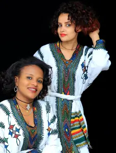 Gonder Habesha Kemis - Handmade 100% Cotton Women's Fitted Long Sleeve Blouse with Netela Design Fits All Sizes