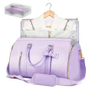 Women's Large Capacity PU Leather Clothing Duffel Bag, Stylish Suitcase with Shoulder Strap and Double Zipper