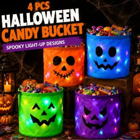 LED Non-Woven Halloween Pumpkin Candy Buckets (3/4/5-Pcs), Lightweight Reusable Kids’ Trick-or-Treat Totes, Home Garden Decoration, Glowing Party Favors, Goody Bags for Gifts & Party Favors