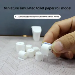 2pcs 1:12 Scale Miniature Simulated Toilet Paper Roll with Holder | PLA Material | Dollhouse Decor & Miniature House Accessory | DIY Tiny Bathroom/WC Scene Decor | Decorative Micro Ornament