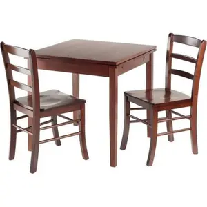 212 MAIN 3-Piece Indoor Dining Room Set - Extendable Dining Table (Pulman Design), 2 Ladder Back Chairs with Solid Wood Backs, Walnut Finish, Dining Table Extendable