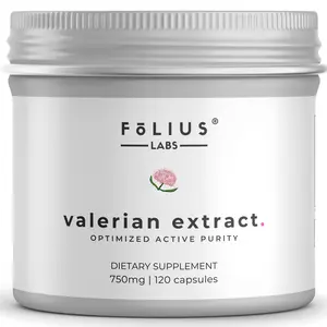 FOLIUS LABS Valerian Root 4:1 Extract Capsules 750mg – Optimized Active Purity – 4X Concentration Valerian Root Extract Supplement - Gluten Free, Non-GMO - Promotes Relaxation