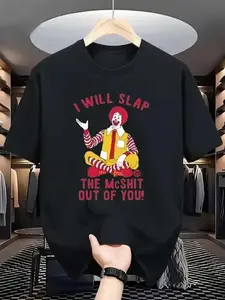 FEEGO Summer t Shirts mens i will slap the mcshit you funny graphic t shirt 100 cotton soft crew neck tee black with red yellow humorous short sleeve shirt for summer outdoor activities sizes