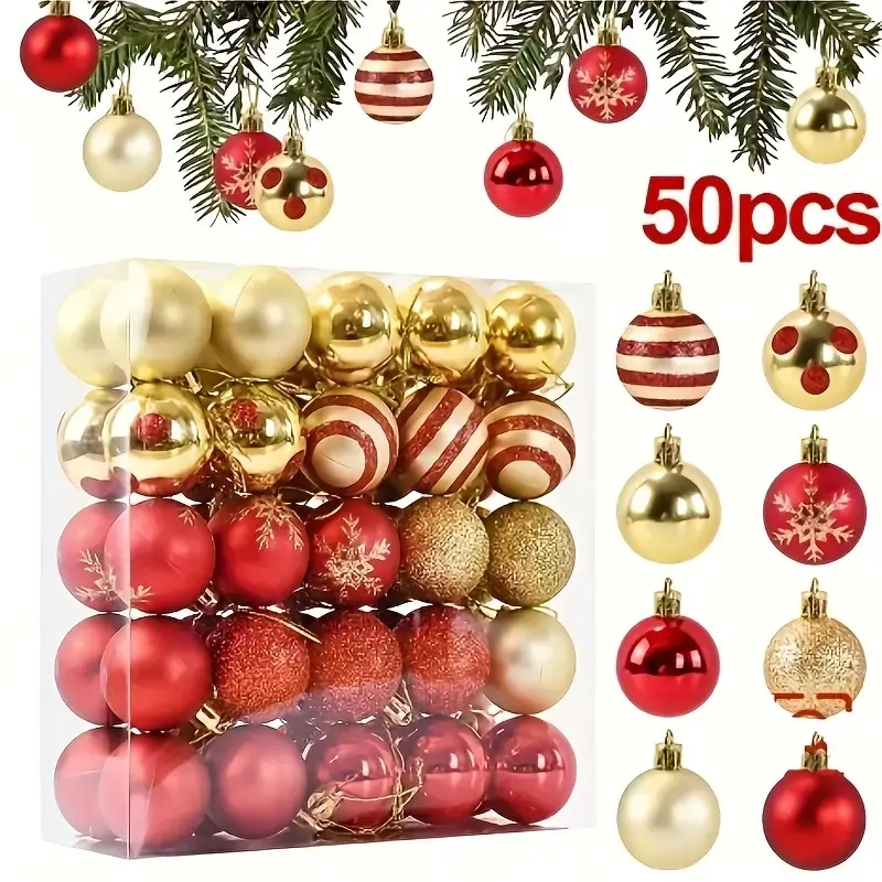 50-Pack Christmas Tree Hanging Ornaments, Hand-Drawn Snowflakes & Dots Design, Plastic Material, Perfect for Holiday Decorations & Gifts