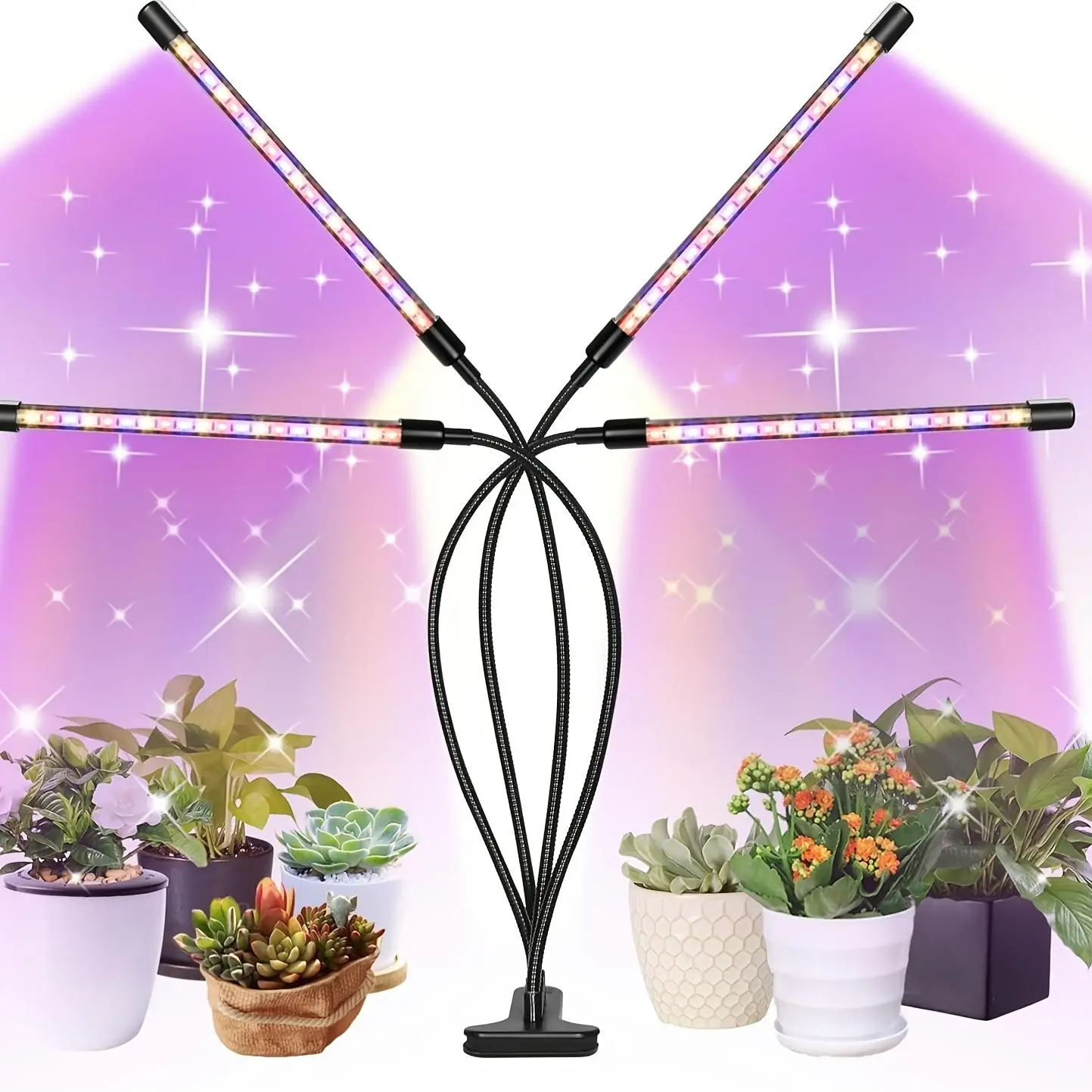 Plant Cultivation Light, 4-heads Plant Grow Light with Timer Function, USB Charging High Brightness LED Indoor Plant Growing Lamp for Succulent