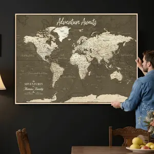 Personalized Push Pin World Map Canvas Print – Custom Travel