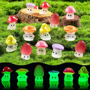 24pcs Luminous Mini Mushrooms, Cute Resin Tiny Mushrooms Statues, Fake Miniature Mushroom Figurines Garden Accessories for Fairy Garden Decor