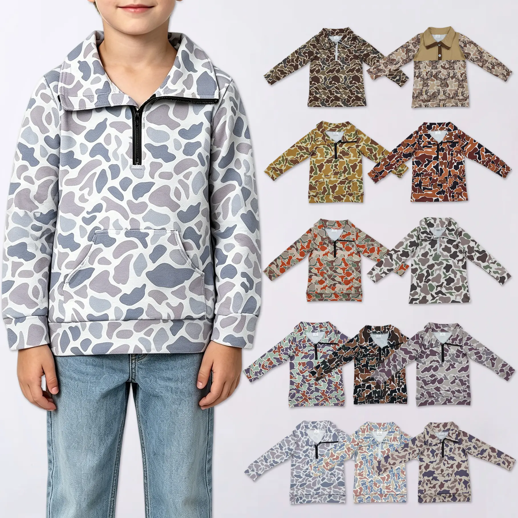 Hunting camo Half Zip Kids Pullover