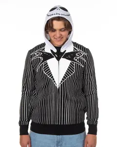 Nightmare Before Christmas Men's Jack Skellington Tuxedo Full-Zip Adult Costume Hoodie (MD)