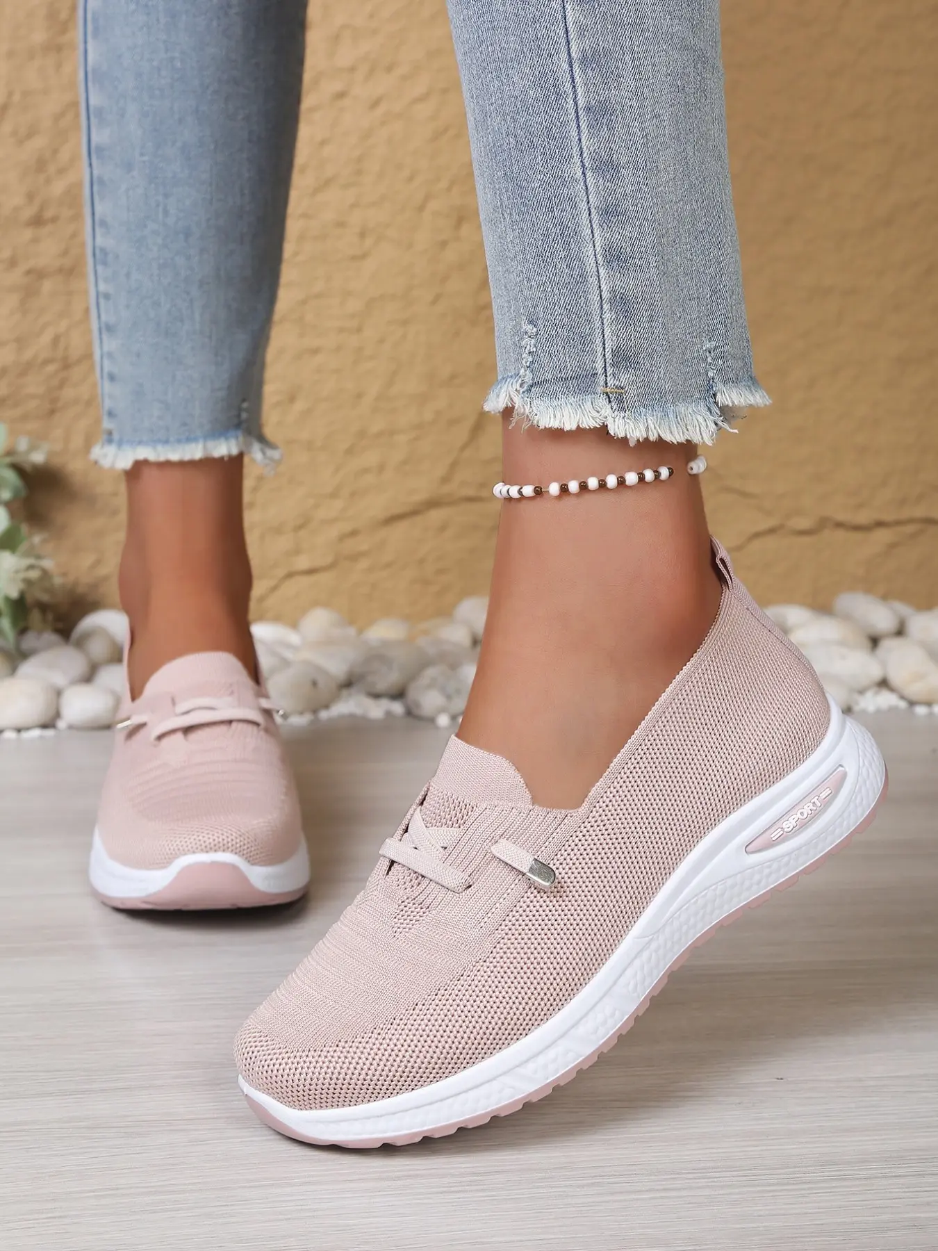 Lightweight Breathable Knit Mesh Women's Shoes, Low Top Soft Sole Casual Slipon Sneakers, Versatile Sports Shoes for Daily Walks, Breathable Slip ons, Walking Shoes