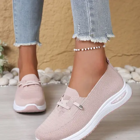 Women's Lightweight Breathable Knit Mesh Shoes, Casual Low-Top Slip-On Sneakers, Soft Sole, Walking Shoes for Daily Wear, Summer Footwear, Active