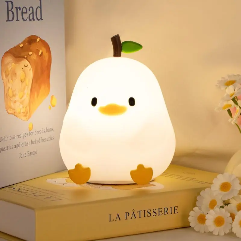 A Pear Duck Silicone Night Light, USB Rechargeable Led Lights for Bedroom, Touch-Sensitive, 30-Minute Timer, Safe & Eco-Friendly, Ideal Lamp for Bedroom & Nursery Decor Creative Atmosphere Compact Design