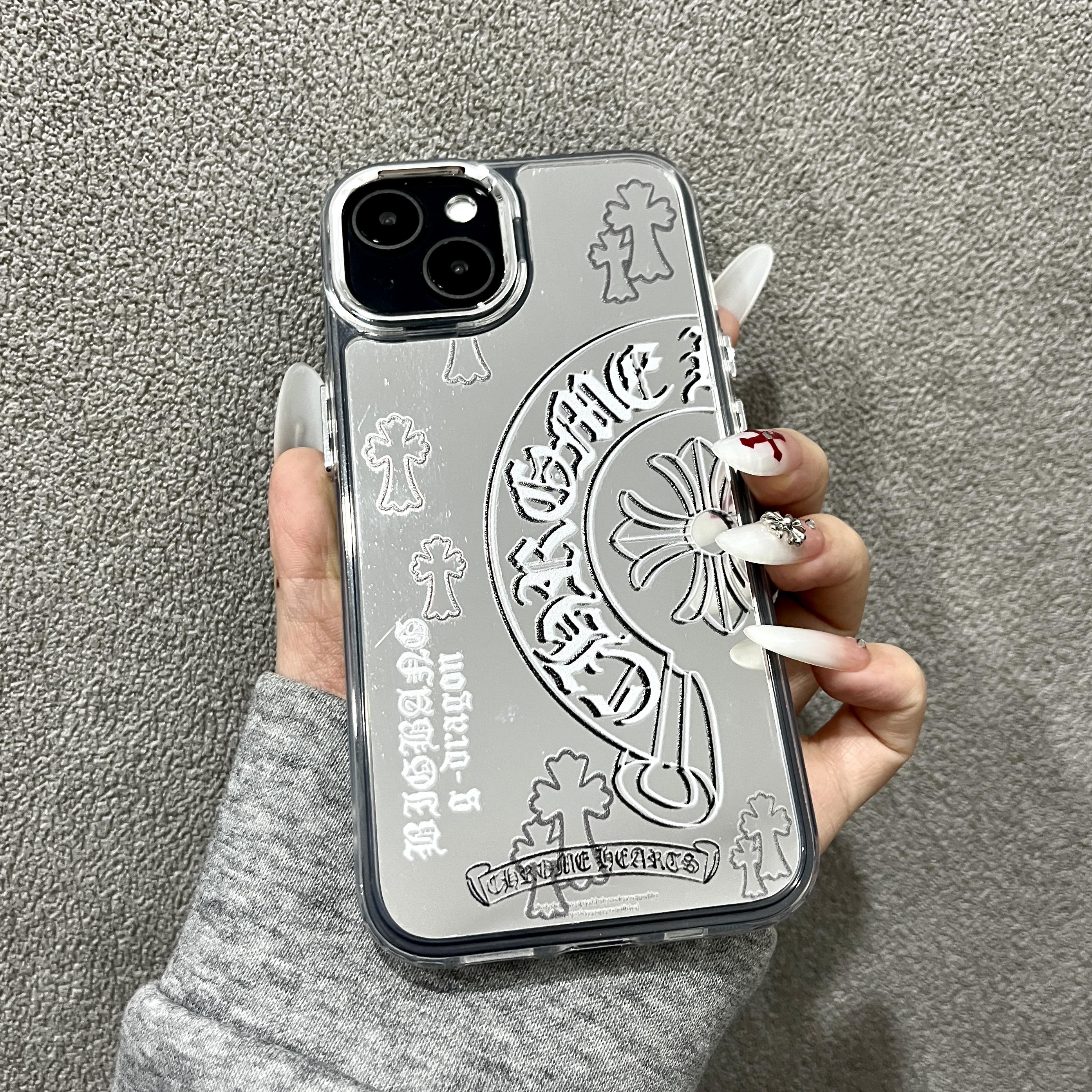 Compatible with iPhone 17/16/15/14/13/12/11/ProMax/Pro/Plus/Ari Minimalist Creative Soft-Edge Hard CaseAcrylic Mirror Finish Silver Premium Makeup MirrorScratch-Resistant Phone Case