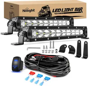 Nilight Led Light Bar 2Pcs 11 Inch 50W Super Slim Spot Flood Combo 5000LM 3D Driving Fog Off Road Lights Pods with Wiring Harness Kit-2 Lead for Trucks Pickup SUV ATV UTV Boat 4x4 Van Camper Under Dash Lighting
