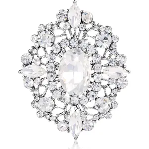 LAXPICOL Vintage Clear Austrian Crystal Brooch Pin for Women Elegant Wedding Bridal Brooches Broach Pin 1.69"*1.39"