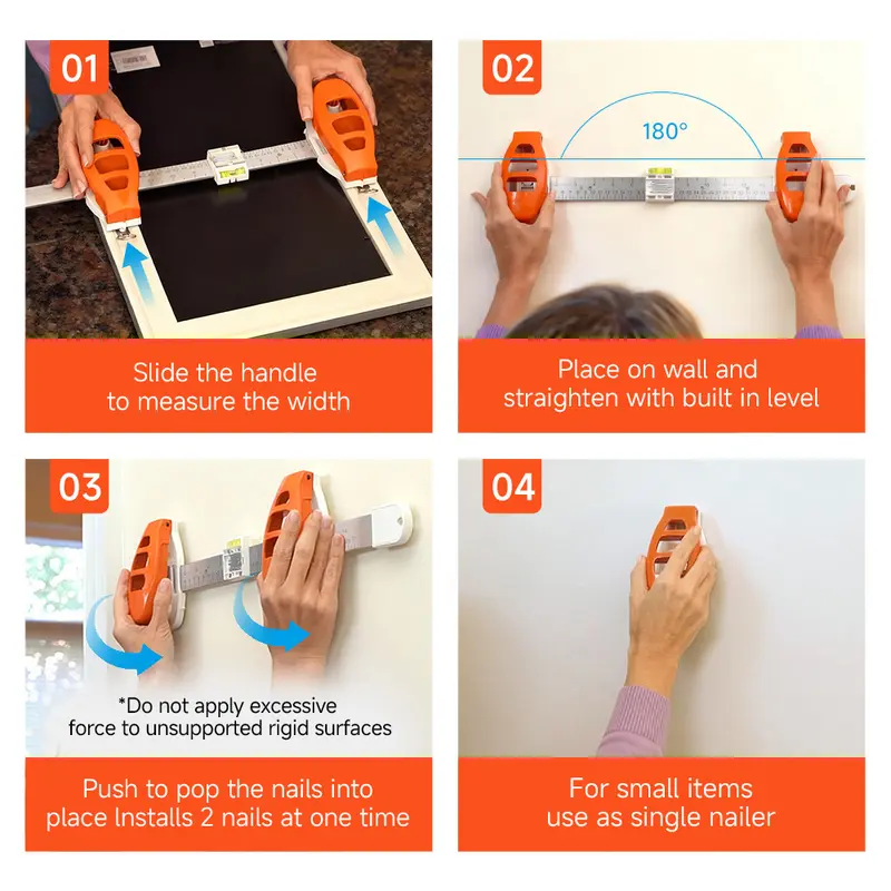 Four step picture hanging tool instructions