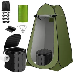 Portable Toilet Kit, Camping Toilet with Pop-Up Privacy Tent and Poo Gel Toilet Bags, Washable Portable Outdoor Showers Changing Rooms