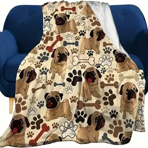 Ultra-Soft Pug & Dog Paw Print Flannel Throw Blanket - Perfect For Couch, Bed, Office, And Travel - Ideal Gift For Pet Lovers - All-Season Cozy Comfort, Dog Blanket