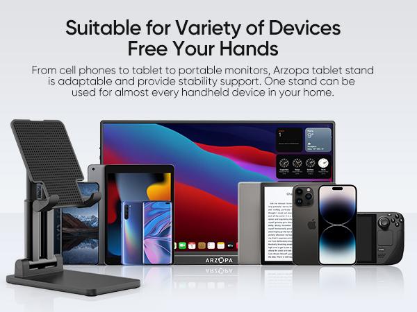 ARZOPA CellPhone Folding Stand, Adjustable & Foldable Sturdy Holder for Desk Smartphone Accessories Compatible iPhone, iPad, Portable Monitor 7"-15.6" ARZOPA CellPhone Folding Stand, Adjustable & Foldable Sturdy Holder for Desk Smartphone Accessories Compatible iPhone, iPad, Portable Monitor 7"-15.6"