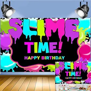 It's Slime Time Theme Photography Backdrop 5x3ft Colorful Fiesta Happy Birthday Party Decoration Photo Background for Kids Baby Shower Newborn Cake Table Studio Props Banner