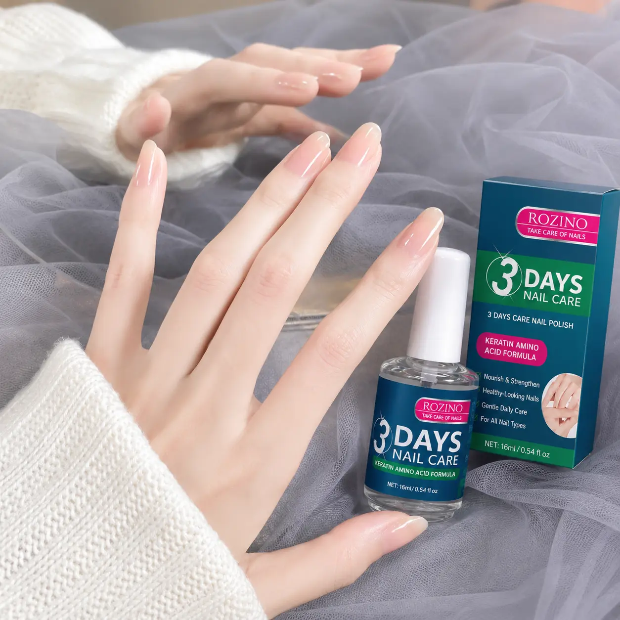 3 Pack 3 Days Nail Care Treatment, Keratin Amino Acid Nail Strengthener, Hydrating Nail Polish for Weak & Brittle Nails, Nourishing Repair Formula, Daily Nail Care, 16ml Each