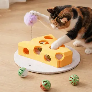 Indoor Cat Interactive Puzzle Toy - Ball-Spring Wand, Felt Design, Suction Cup Base, Treat Dispenser for Intelligence Boost & Independent Play colorful playful
