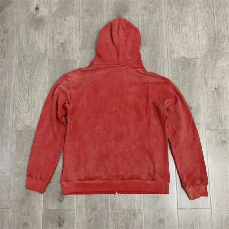 Ebb Supply Red Washed VALLEY Oversized Hoodies Men Women American Pure Cotton Vale Embroidered Logo Zip Jackets Casual Outerwear
