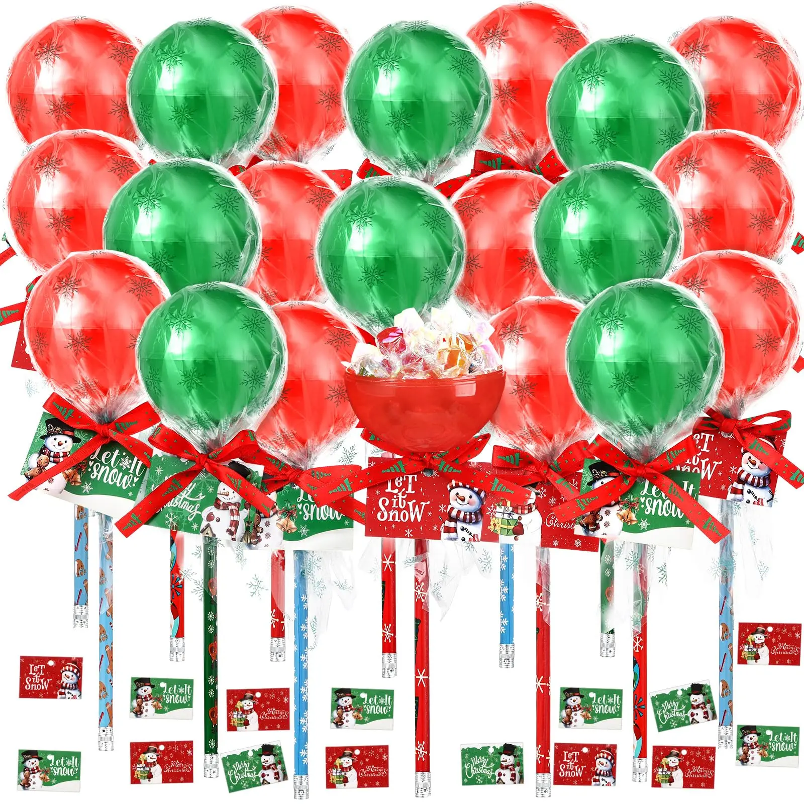 96 Pack Christmas Party Favor Return Gifts for Party Christmas Candy Container Goodie Bags Stuffers Empty Giant Lollipop Fillable Hold from Teacher for Classroom Exchange Stationery Filler