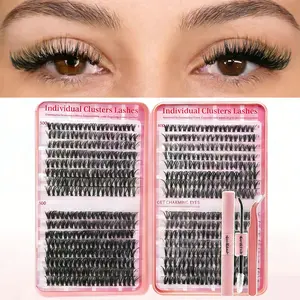DIY Individual Lash Clusters Kit, Mixed Tray Eyelash Extensions, Soft Cluster Lashes with Bond and Seal Glue, Lash Tweezers Included, Natural Makeup Look, 30D/40D/50D 9-16mm