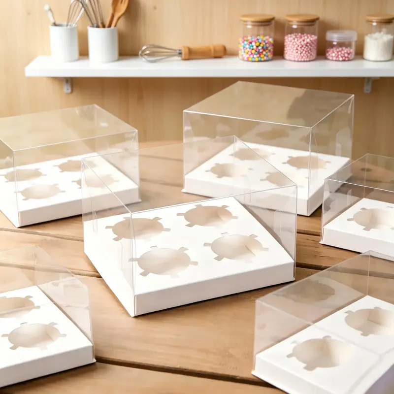 5/1pcs Clear Cupcake Boxes 4/6/12 Count, White Cardboard Muffin Dessert Takeout Containers for Birthday Party Supplies.needoh.paper plates
