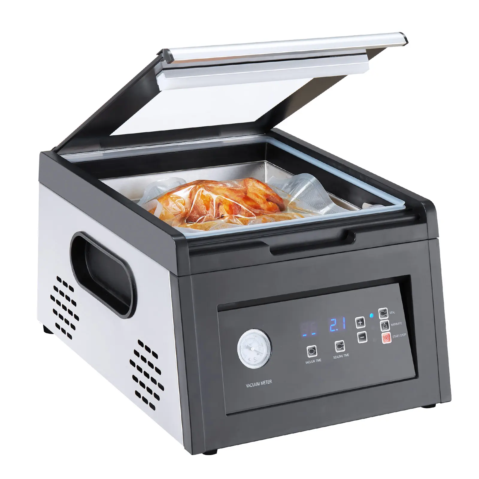 304 Stainless Steel Automatic Chamber Vacuum Sealer (US Plug) - 380W Power Kitchen Appliance, 11.5 in Sealing Length, Large Chamber, Rapid Cooling, Compact Design, Adjustable Vacuum/Seal Time, For Wet Foods & Meat, Ideal for Home Use, Full-Glass Lid, Food