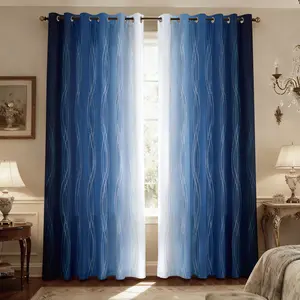 Gradient Navy Blue Silver Foil Abstract Geometric Blackout Curtains for Bedroom,84 Inches Length  for Living Room Darkening, Window Panels for Guest Room Grommet Top 2 Panels
