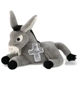 DOLLIBU 9" Laying Donkey Stuffed Toy - Super-Soft Polyester Plush with Soft Filling, Metallic Cross Religious Symbol