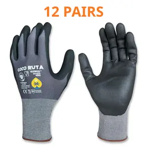 12 Pairs COCO RUTA Gloves 34-874 Safety Gloves | Guantes Para Trabajo - COCO Gloves For Men Nitrile Micro Foam Grip Palm Comfortable Fit Construction Gear