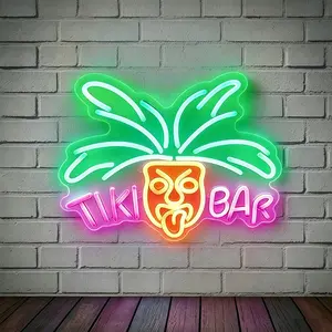 Tropical Pineapple Tikki Bar Acrylic Neon Light, Decorative Neon Sign, Dimmable USB Powered Home Lighting, Perfect for Parties, Beer Festivals, Family Bars