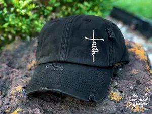 Faith Hat | Distressed Baseball Cap OR Ponytail Hat | Custom Embroidered Christian Hat | Religious Hat | Faith Hat for Women
