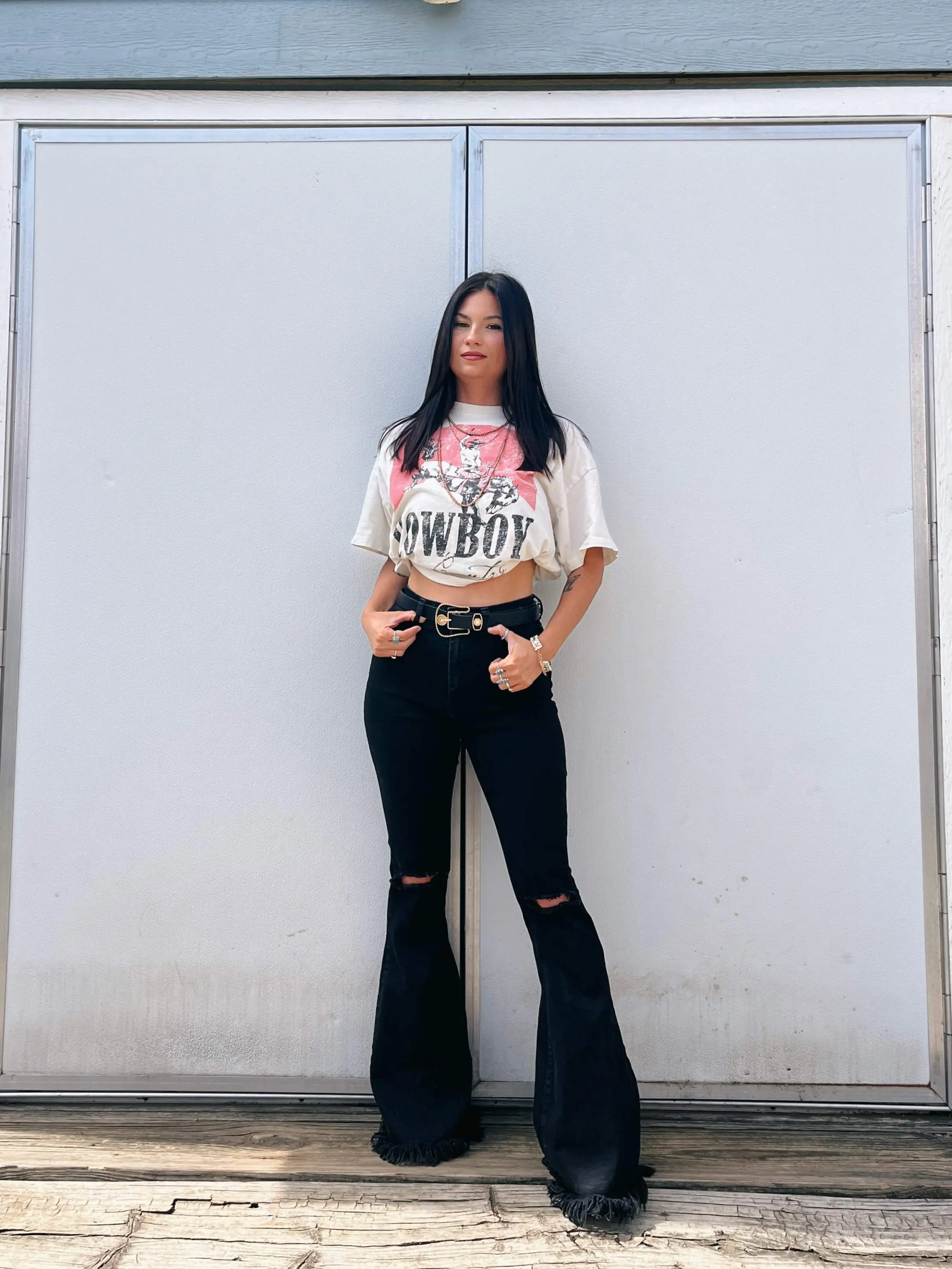 Black Farrah Distressed Flares