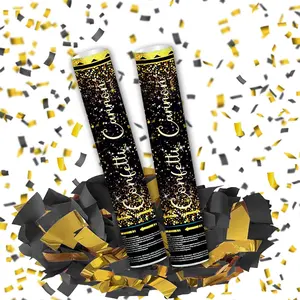12 Black Gold Confetti Cannon Party Poppers for Birthday Graduation Wedding Retirement New Year Celebrations Easy to Use Pack of 2