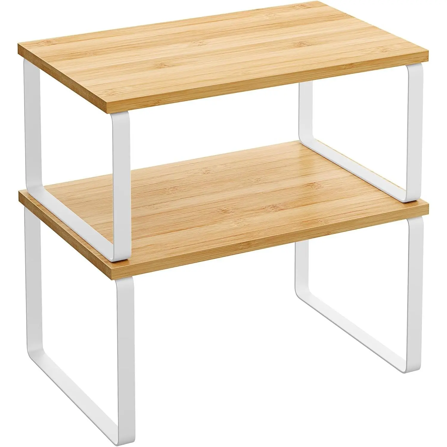 Cabinet Organizer Shelf, Set of 2 Kitchen Counter Shelves, Kitchen Storage,  Rack, Stackable, Expandable, Metal and Engineered , Cloud White and  Beige UKCS02NW