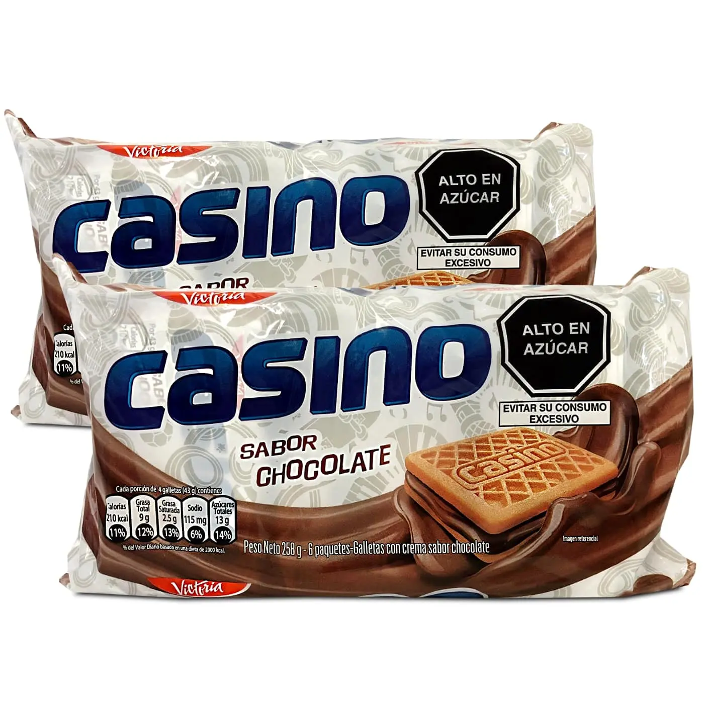 Victoria Casino Chocolate Cookies 2 Pack - Peruvian Galletas Peruanas with Cream - High in Sugar - 258g