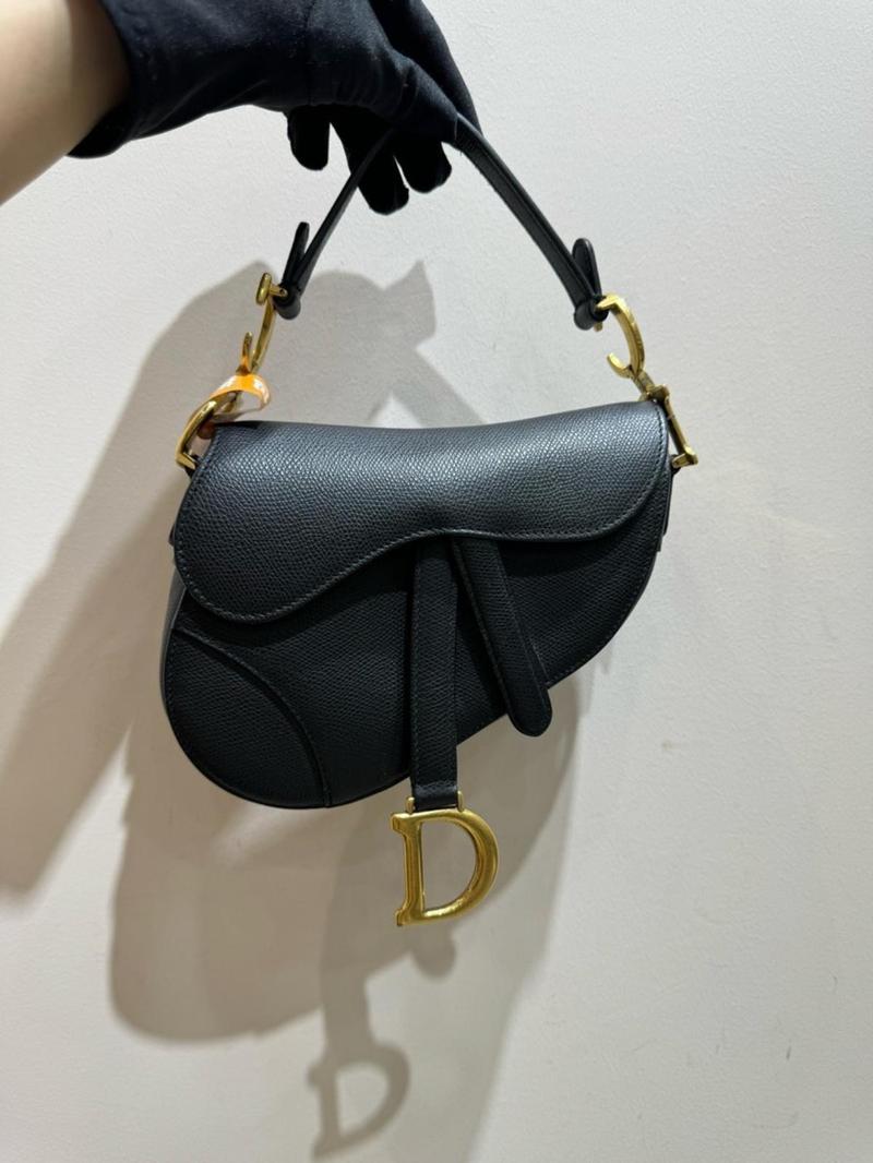 Pre-owned Christian Dior Leather Shoulder Bags Preloved Dior Saddle Black Small w Strap 108523