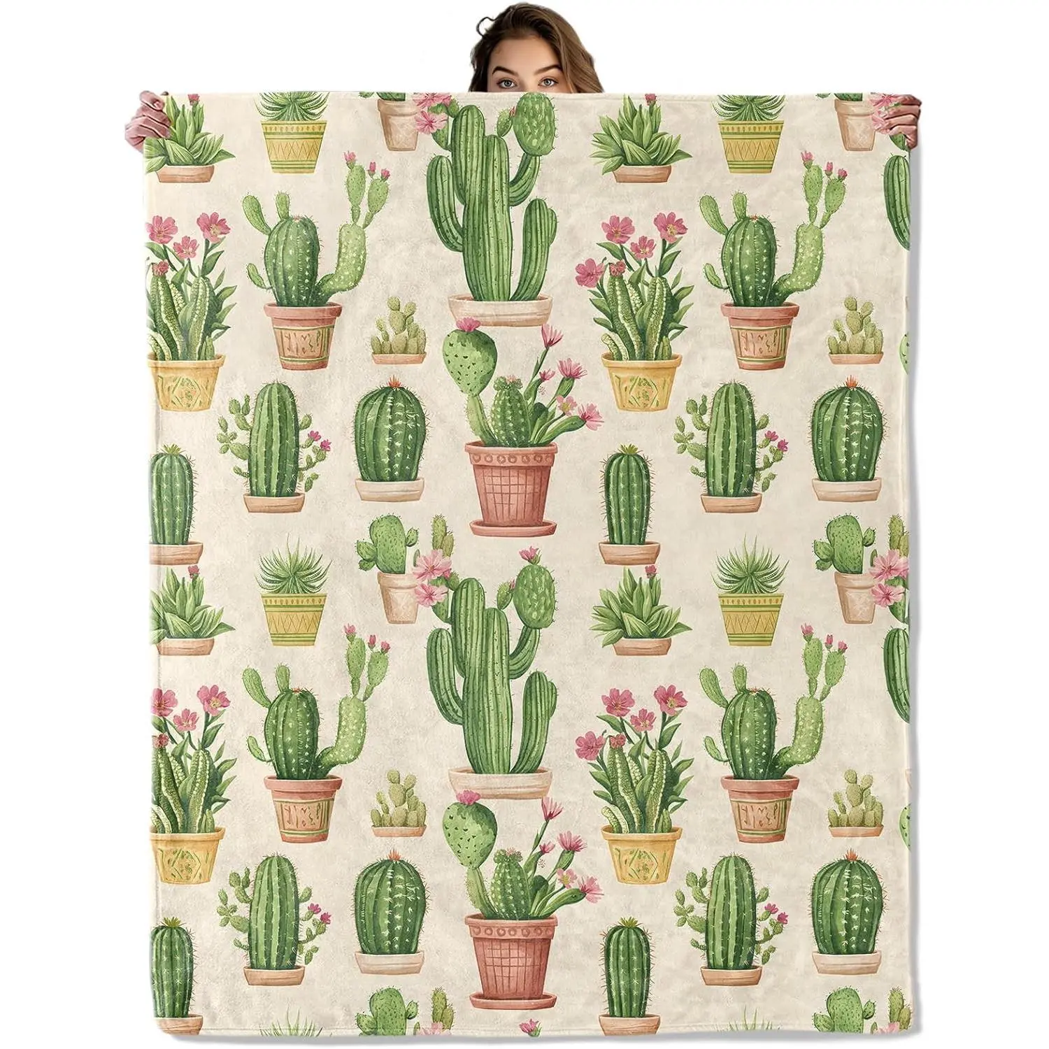 Flannel Blanket | Cactus Plant Pattern Blanket, Flannel Throw Blankets For Travel Camping Sofa Living Room Decor, Lightweight Cozy Soft Fuzzy Gifts For Women Adults Kids | Gift Blanket / All Season