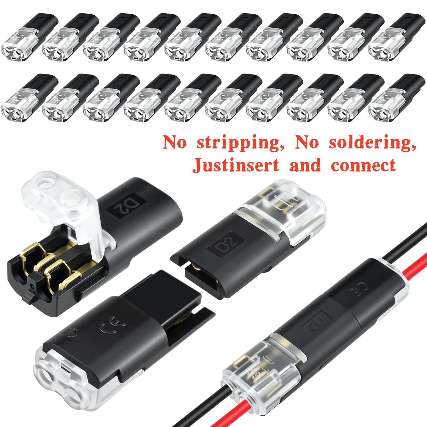 2 Pin LED Light Connector Universal Locking Buckle Double Wire Low Voltage Fast Plug LED Strip Adapter for Automotive Car Motorcycle LED Lighting Wiring