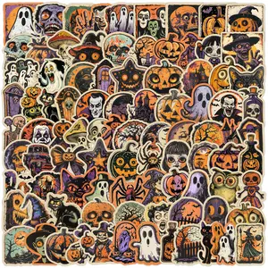 100pcs Vintage Halloween Skull Decal Stickers for Scrapbooking, Journals, Laptops, Water Bottles, Cars, Positive Message Gifts, Vehicle Exterior Decoration