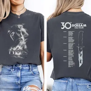 30th Anniversary Scream Kill Tour Shirt, Horror Slasher Graphic Tee, Unisex T-Shirt, Knife Back Print, Scream Tour Dates Shirt